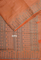 Dual Shade Mild Orange - Raaga - Semi Tussar Heart Stripes Border with piping
